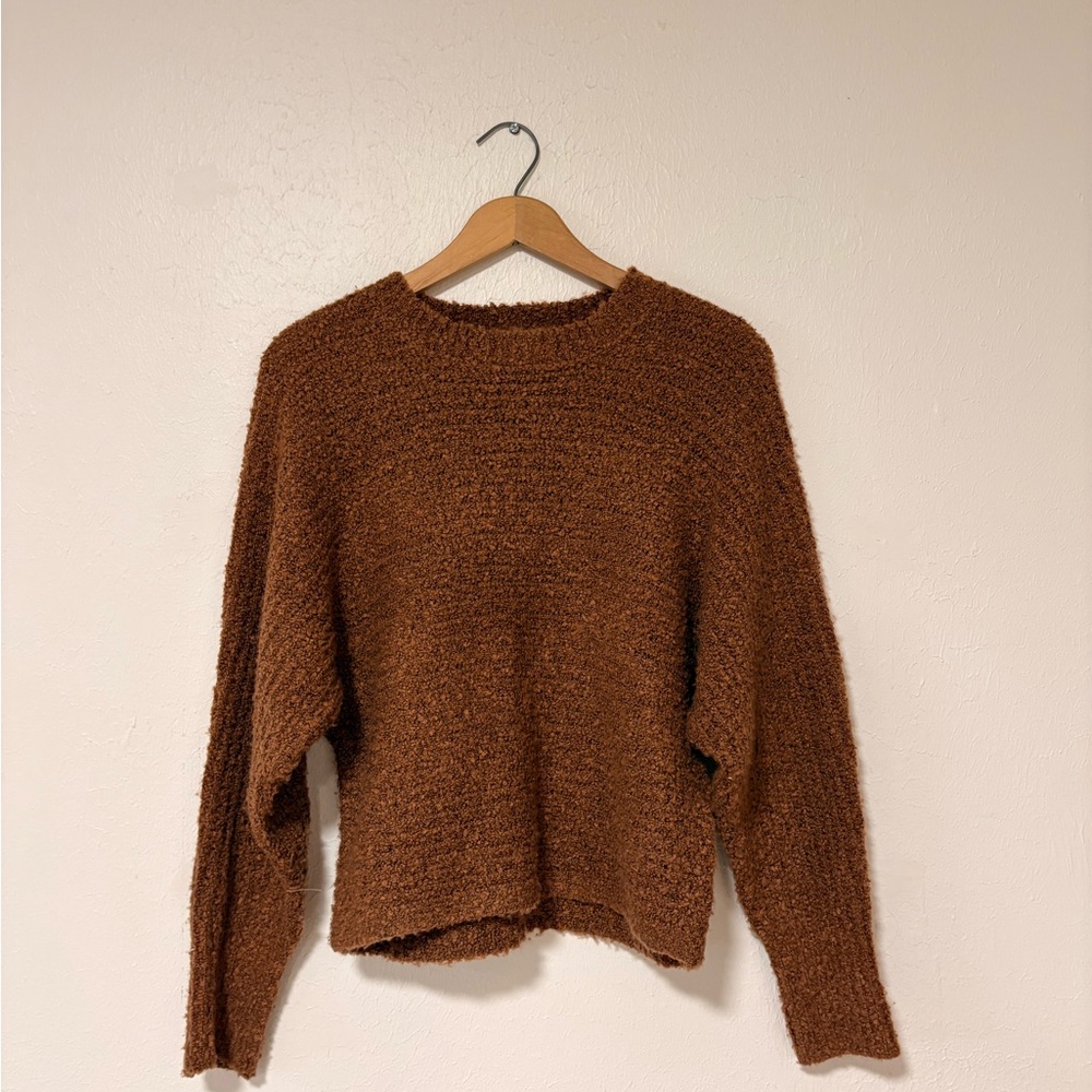 Pink Rose Women's Rich Brown Textured Crewneck Sweater